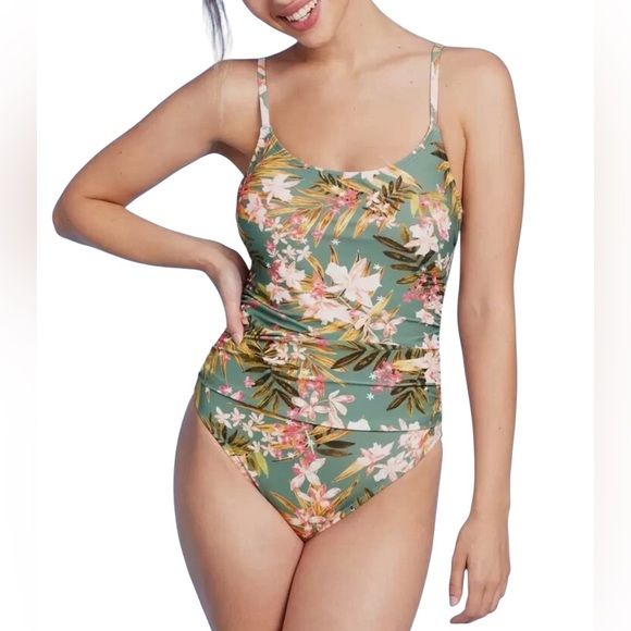 Kona Sol One-Piece Swimsuit with Adjustable Straps Green and Pink Size Small - Picture 1 of 12